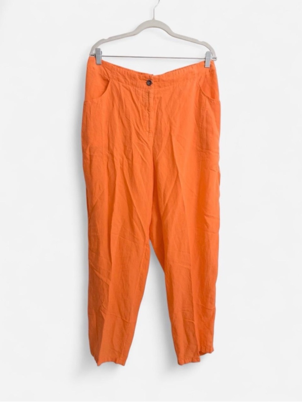 Women's Orange Linen-Blend Trousers - Relaxed Casual Fit